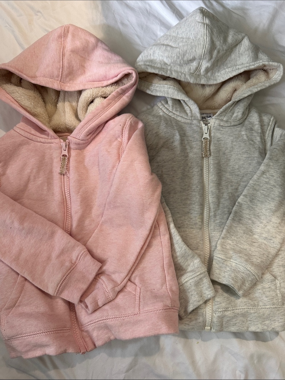 Carters Plush-Lined Hooded Zip Sweatshirt - Pink & Light Gray